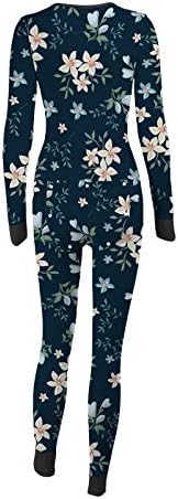 Zieglen Womens Onesie pidžame s zaklopkom stražnjice duboko v vrat bodycon kombinezoni grafički tiskani romperi s dugim rukavima