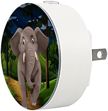 2 pakiranje dodatka noćne svjetlosti LED Svijetlo sivi slon hodajući u šumi noću s sumračnim senzorom za dječju sobu, vrtić,