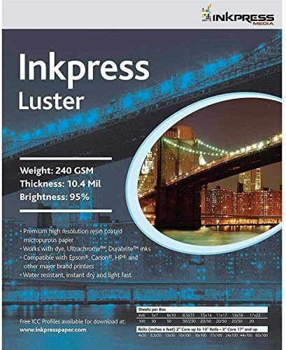InkPress Luster Premium jednostrana svijetla smola obložena fotogradnim tintnim papirom, 10,4mil., 240GSM., 11x17 , 50 listova