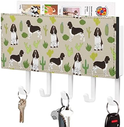 Engleski držač ključeva za pseće pseće springer s policama s policama 5 kukica organizator za zidne ulazne dekorativne