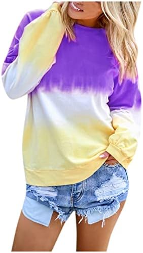 Ženske casual crewneck dukserice gradijent kontrasta blok-blok vrhovi plus size trendi 2023 modne bluze