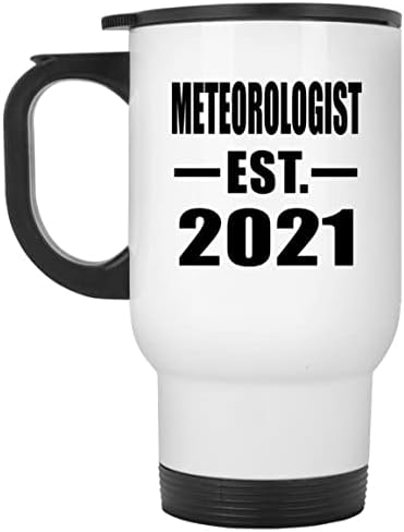 Dizajnsify meteorolog uspostavljen EST. 2021., bijela putnička šalica 14oz izolirana nehrđajući čelik, pokloni za rođendansku