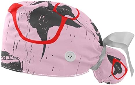 Ženska kapica za medicinsku piling, vintage krava glava crvene čaše ružičaste retro buffant radne kape kirurške kapice vrpce