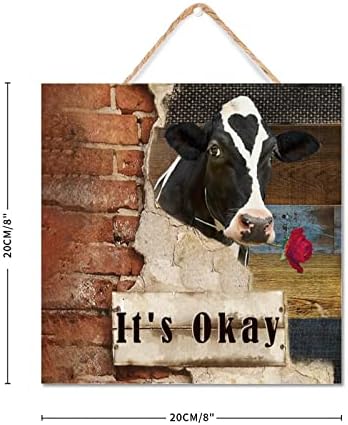 U redu je drveni natpis 8x8in cvijet krava farmi životinje ulje slikanje drvene ukrase zidne ukrase inspiracijske poklon