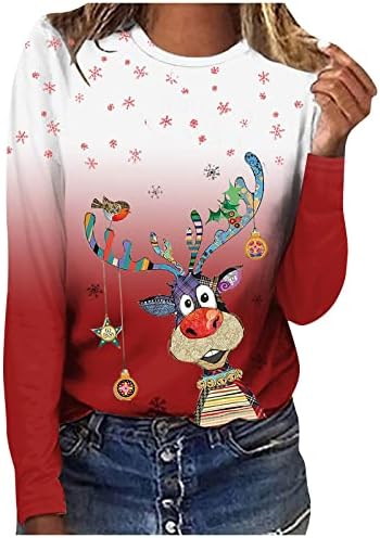 Anniya Lagane kapuljače za žene O-Neck Sretan božićne majice Mekana velika omotana bluza za žene Party