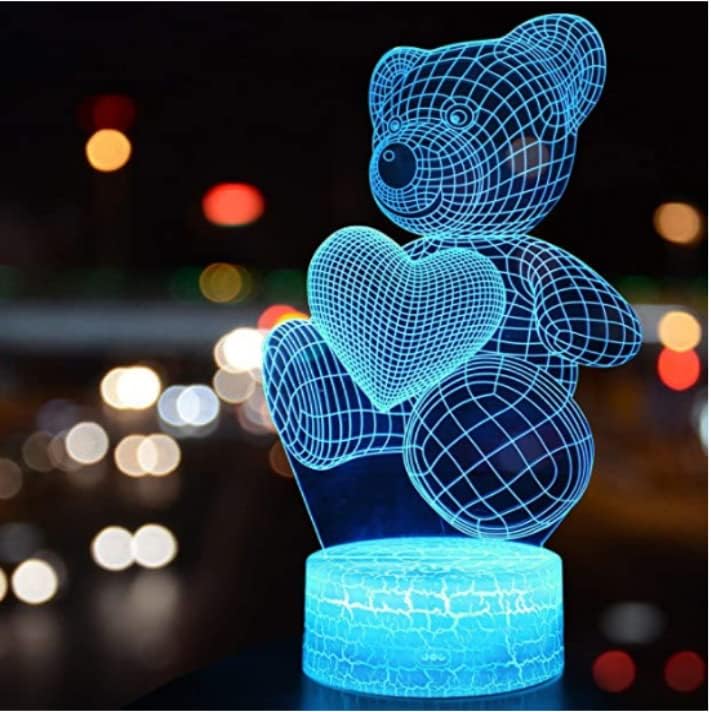 Kreativna 3-inčna LED noćna svjetiljka, vizualna iluzija LED svjetiljka u obliku medvjeda noćna svjetiljka najbolji poklon
