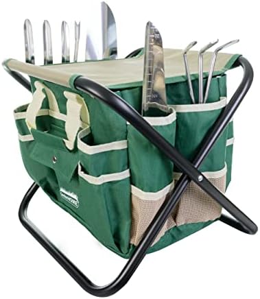 Set vrtnih alata od 7 komada od nehrđajućeg čelika, sklopiva stolica za teške uvjete rada, uklonjiva platnena torba, organizator
