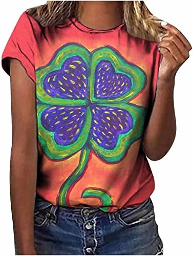 Majice za Dan svetog Patrika ženske Ležerne majice s grafičkim printom irskih djetelina s kratkim rukavima.