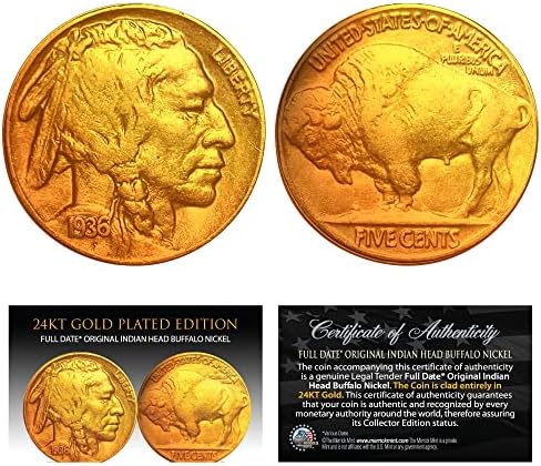 Zatim & sada Buffalo 5-CENT 24K Zlatni set od 2-kona-1930-ih i 2005 Nickels Bogo