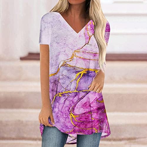 Predimenzionirane majice za žene žene tiskaju casual vrhovi v vrat ljetni kratki rukavi ležerne majice bluza