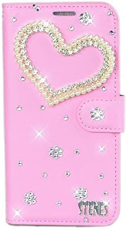 Futrola za telefon u kompatibilno s torbicom za telefon od 14 do 1-biserno srce ružičasta-ručno izrađena kožna torbica od