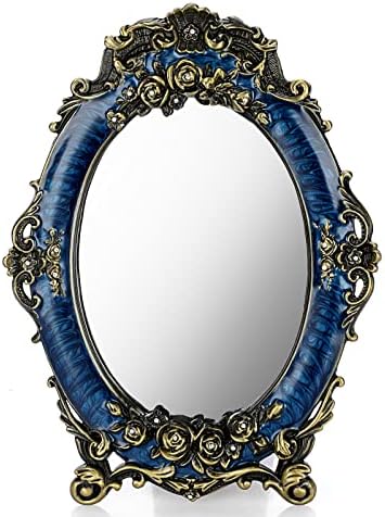 Malo stolno toaletno ogledalo u stilu vintage metalno stolno ogledalo sa postoljem antikne reljefne ruže Ogledalo za šminkanje