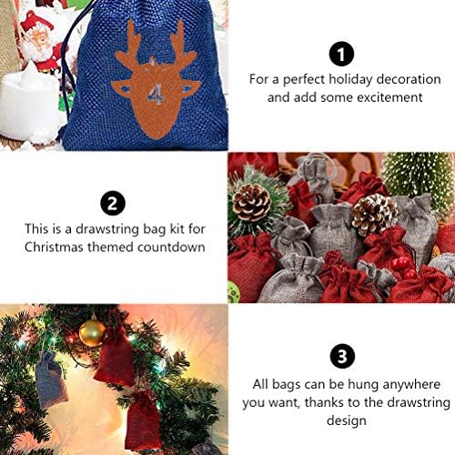 ; 1 set božićnih vrećica za pohranu slatkiša za odbrojavanje čipke poklon vrećica s kopčama Božićni dekor