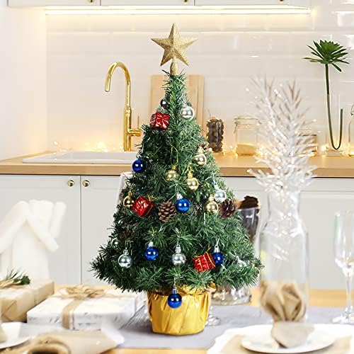 2ft Mini božićno drvce, božićni ukrasi 24 inčni stol Artifikalno malo božićno drvce, stolni božićno drvo, prelitno božićno