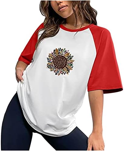 Ljetni vrhovi za žene cvjetni leptir print majica s pola rukava Teen Girls casual labave košulje okruglog vrata za vrat