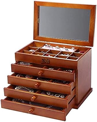 Kutija za nakit drvena 5-sloj prsa velikog kapaciteta nakita s ogledalom od nakita od nakita za žensku kutiju za sitnice