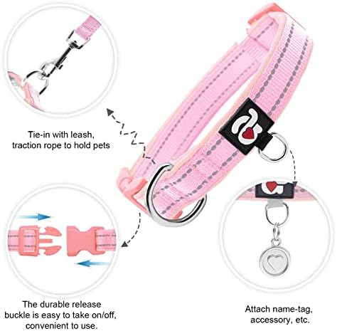 Azuza 2 pakirajte reflektirajući meki neoprenski podstavljeni pseći ogrlice, podesivi ogrlica za kućne ljubimce s ID oznakom