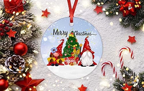 2021. Sretan božićni ukras gnomi Xmas drveće keramički ukras 3 inčni okrugli porculanski ukras za Xmas stablo vješanje čuvanje