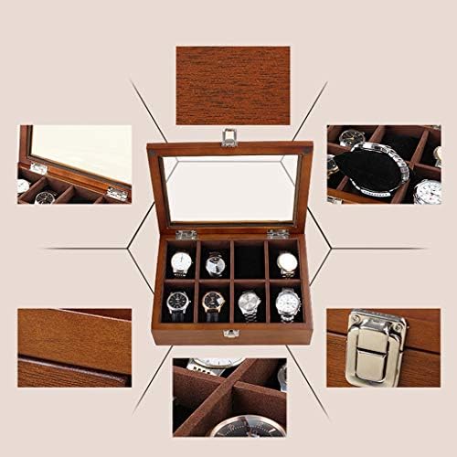 Gledajte kutiju 8 Satovi utora za prikaz Organizatora kućišta drveni luksuzni nakit 8 Spremnik za skladištenje sa staklenim
