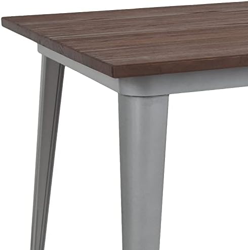 30,25 mumbo 60 pravokutni stol od srebrnog metala s rustikalnom pločom od oraha