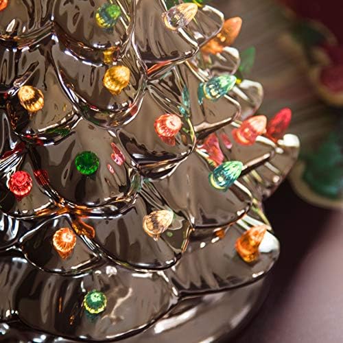 RJ Legend božićno drvce, ručno izrađeno i napravljeno od keramike, 50+ ukrasnih žarulja, LED svjetlost - lagano srebro šampanjca,