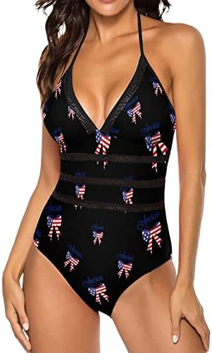 Ženski jednodijelni kupaći kostim s mašnom američke zastave i izrezom u obliku slova u, monokini kupaći kostim