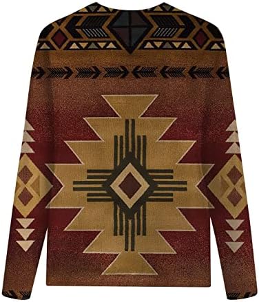 Western Aztec majice s dugim rukavima za žene vintage etničke grafičke bluze vrhovi padaju casual labave fit majice tunike