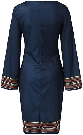 Haljina od tunike s dugim rukavima, Ženska haljina s velikim okruglim vratom i tiskanim izrezom u obliku slova u, opremljena