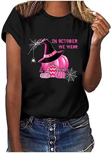 Ženske slatke svijesti o raku dojke majice majice LOOS SLOOVE FALLE TOPS 2022 U listopadu nosimo grafičke tunike svinjske