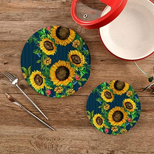 Akvarelni suncokreti Triveti za vruća jela držači lonaca Set od 2 komada vrućih jastučića za kuhinjske pamučne okrugle trivete