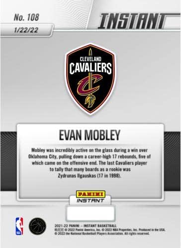 Evan Mobley Cleveland Cavaliers Fanatics Ekskluzivni paralelni Panini Instant Mobley sruši 17 ploča s jednim rookie trgovinskim
