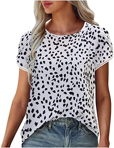 Ladies Tee Short Sleave Boat Neck Pathon Leopard Print Lounge Loose Fit Opuštena majica za bluze za tinejdžere IO