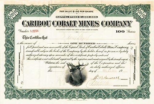 Caribou Cobalt Mines Co. - Potvrda o skladištu