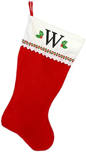 Monogrammed me izvezena početna božićna čarapa, crveno -bijeli filc, početni w
