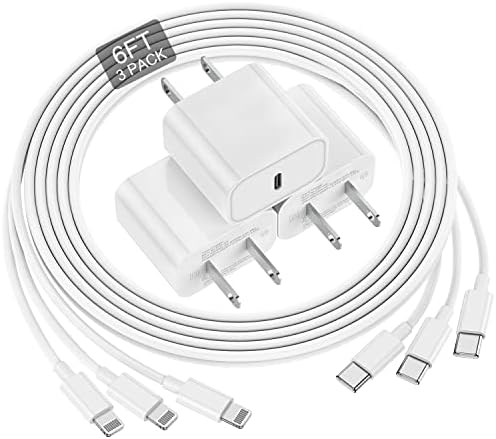 3 pakiranje iPhone Charger Brzo punjenje [Apple MFI certificiran], 6ft iPhone punjač USB C na munjevito kabel s blokom Appleovog
