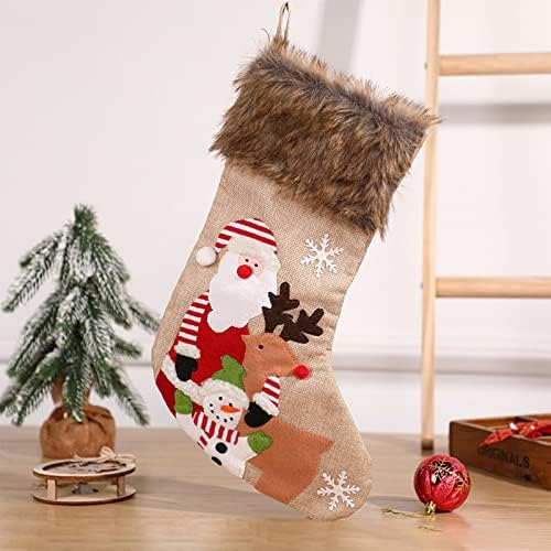 Dbylxmn božićna posteljina vez Velike božićne čarape ukrasi poklon vrećica bombona torbe poklon torba privjesak božićne čarape