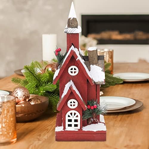 Nolitoy božićni selo s kućnim selom s LED laganom drvenom snježnom prizorom crkva s umjetnim borovim iglama bobica bobica