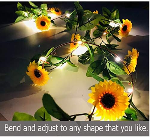 Fielegen 20 LED Umjetna suncokreta vijenjska svjetla vijenaca, 6,56ft svilena suncokret vinova loza s 9 cvjetnih glava baterija
