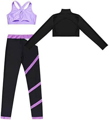 Inchzoy Girls - 3 komada odjeće sportski grudnjak s dugim rukavima Crop Top i Tomang Dance Performance Suit Thrountssuit