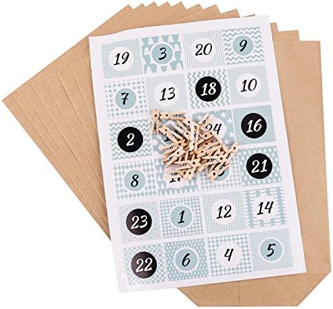 Predložak adventskog kalendara, 1 do 24 vrećice kraft papira za punjenje, s naljepnicama s brojevima i klinovima, Božić