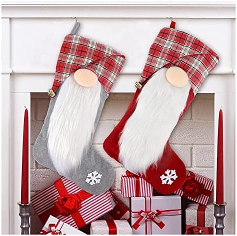 Zsyxm pribor za kućne ljubimce velike božićne čarape set od 2 viseće čarape s zvonima božićna zabava ukras za dom dekor kamin