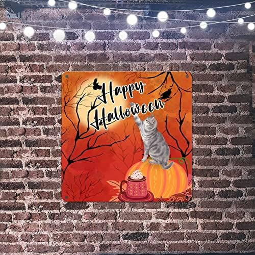 Halloween Pumpkin Mačka CIN Znak puni mjesec CORK METAL Znak zastrašujući primitivni Halloween dekor za odmor Rayed Decore