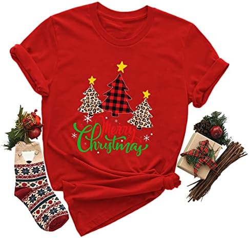 Xiloccer božićne košulje ženske božićne tiska O-Neck kratki rukavi bluza majice majice za biciklističke košulje atletske