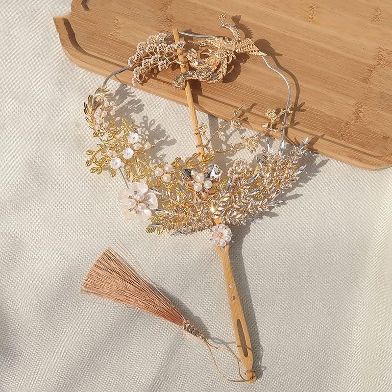 Yfsdx zlatni phoenix kineski mladenkini buketi tipa Umjetni 3D cvjetovi kristalni metal šuplje ventilator za vjenčani pribor