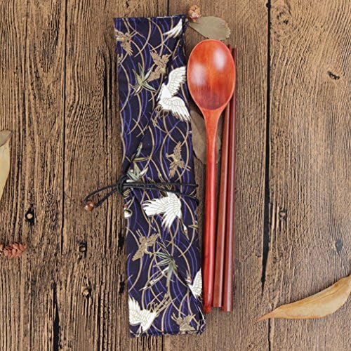 Linshing-elegantni pribor za ručak Set Prirodni drveni štapići i žlica s izvrsnom torbom za nošenje prijenosna za unutarnju