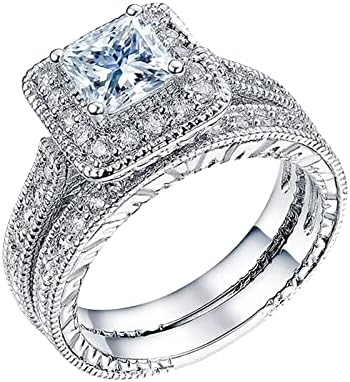 Prstenovi set smola od 2 parova princeza rezana dijamant set modni luksuzni zaručnički nakit za ženski modni prstenovi