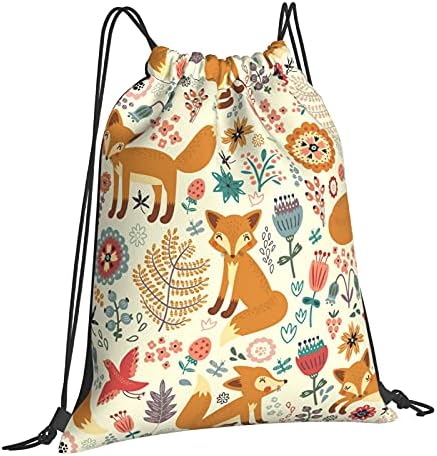 XWQWER Slatke lisice ukrašeno cvijeće crtanje ruksaka teretana za plivanje ， vodootporni vrećica za vrećicu za žene i muškarce