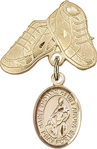 Dječja značka Ach s amuletom Svetog Tome Villanovskog i Pribadačom za dječje čizme / 14k Zlatna dječja značka s amuletom