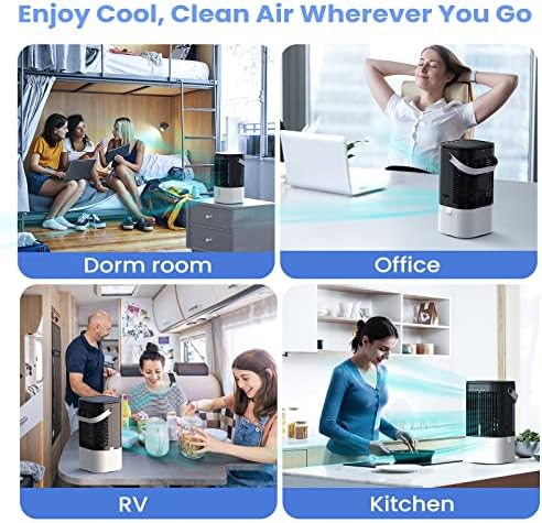 Prijenosni ventilator klima uređaja - Mini AC & Air Cooler ventilator s 2 cool magle i 3 brzine, 7 noći svjetlo i tajmer