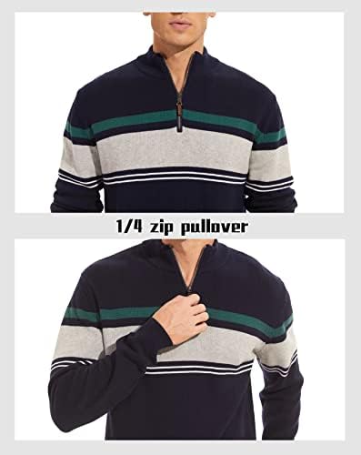 Magcomsen muški džemperi 1/4 Zip up casual prugasti pulover Polo džemperi jeseni zimske dukseve